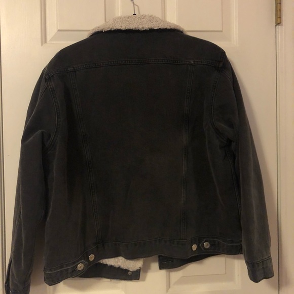 Topshop Moto Sherpa Black Denim Jacket - Picture 4 of 5